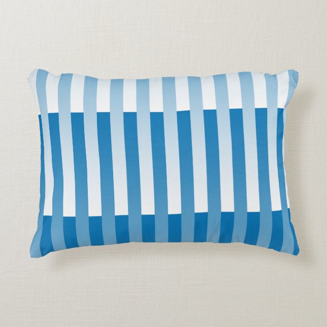 Blue White Striped Pattern Accent Pillow (Front)