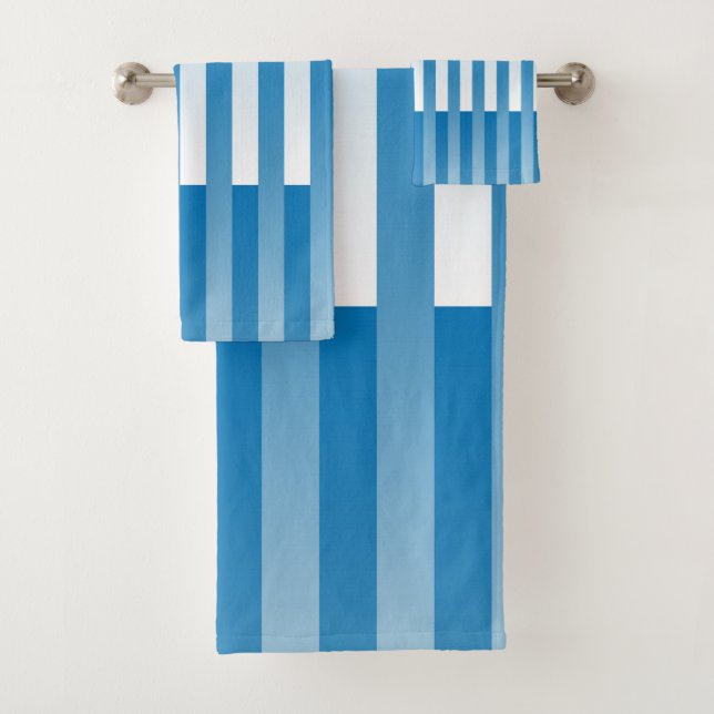 Blue White Striped Pattern Bath Towel Set (Insitu)