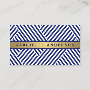 Blue White Striped Pattern Gold Metallic Business Card