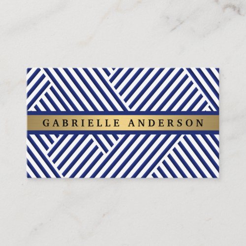 Blue White Striped Pattern  Gold Metallic Business Card