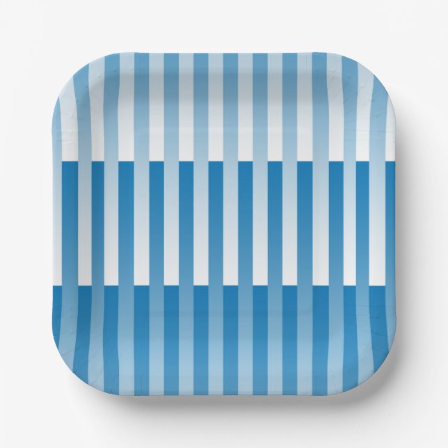 Blue White Striped Pattern Paper Plates (Front)