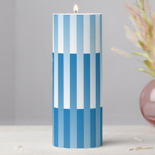 Blue White Striped Pattern Pillar Candle