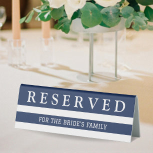 Blue & White Striped Wedding Reserved Table Tent