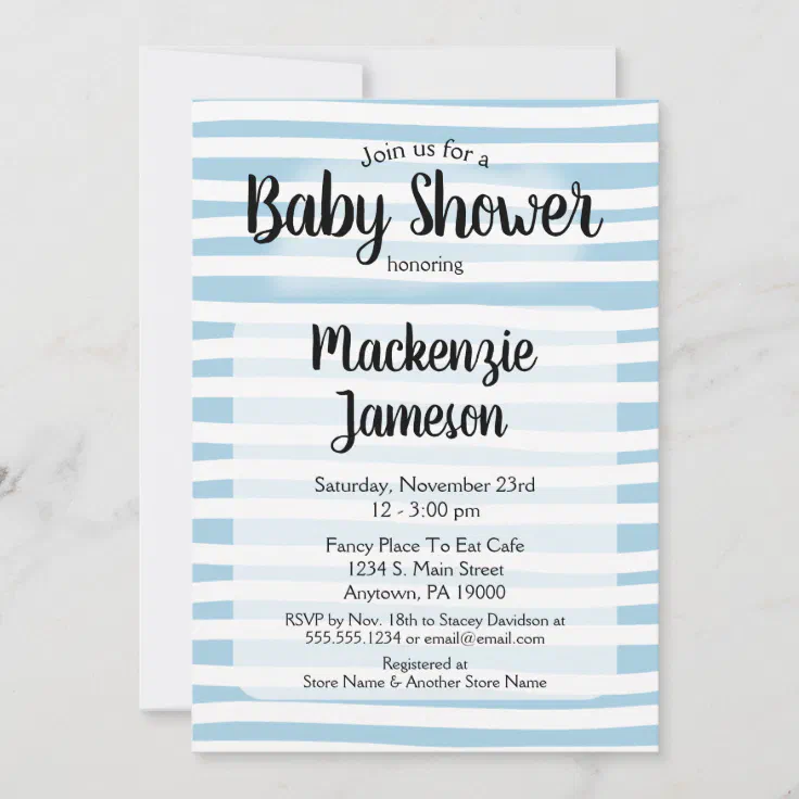 Blue White Stripes Baby Shower Invitation Boy | Zazzle