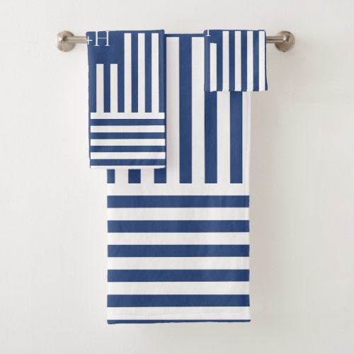 Blue White Stripes Bathroom Housewarming Gift Bath Towel Set