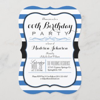 Blue & White Stripes Birthday Party Invitation by Card_Stop at Zazzle
