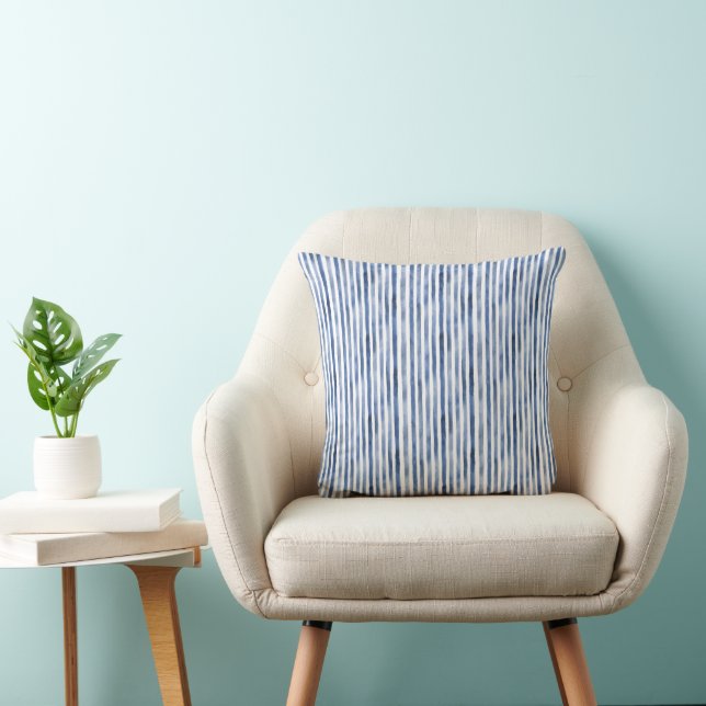 Blue White Stripes Birthday  Throw Pillow (Chair)