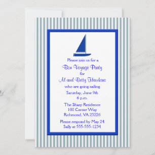 Blue White Stripes Boat Bon Voyage Party Invitation