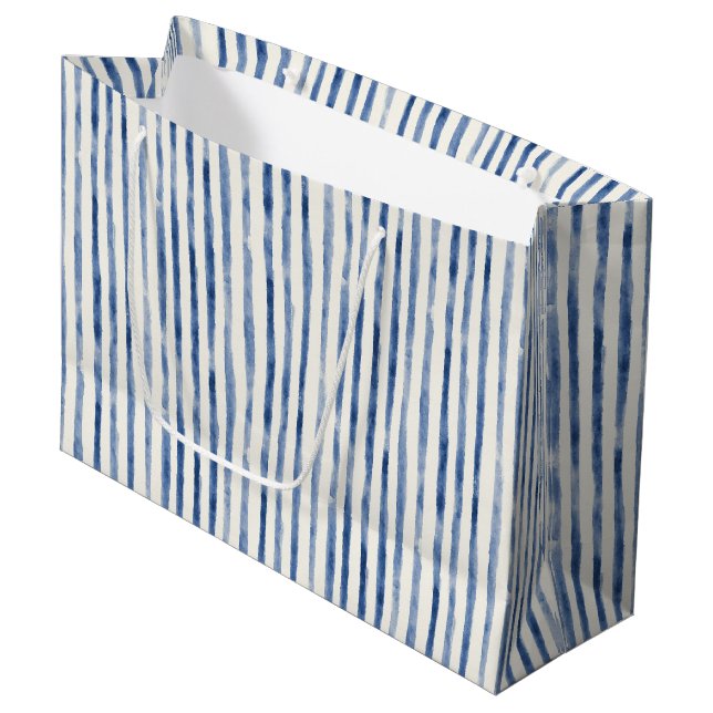 Blue White Stripes Bridal Shower Large Gift Bag (Front Angled)