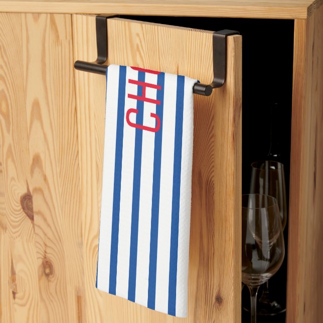 Blue White Stripes Chef Cooking Kitchen Towel (Thirds Fold)