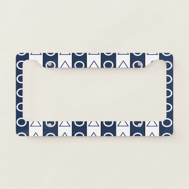 Blue White Stripes Circle Triangle Pattern License Plate Frame (Front)