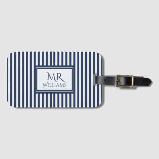 Blue & White Stripes Custom Name Luggage Tag