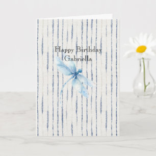 Blue White Stripes Dragonfly Believe Card