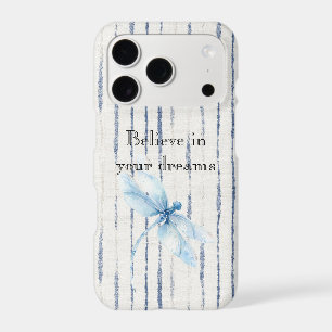 Blue White Stripes Dragonfly Believe iPhone 17 Pro Case