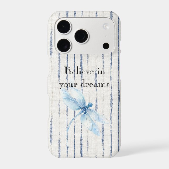 Blue White Stripes Dragonfly Believe iPhone Case (Back)