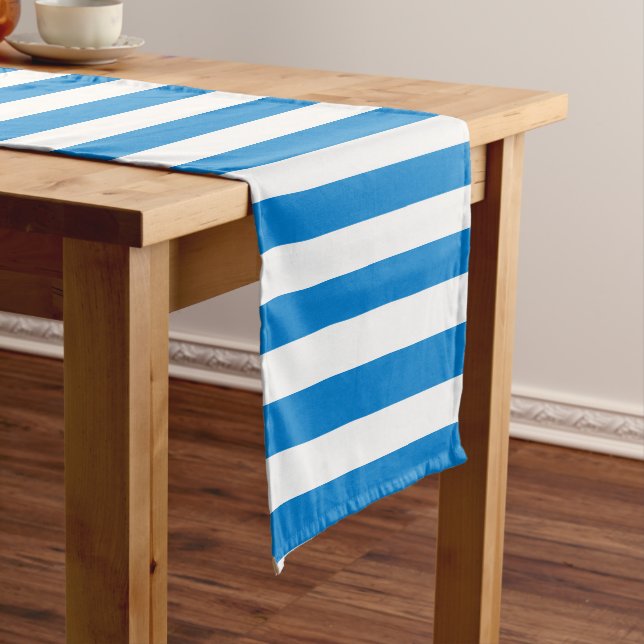 Blue White Stripes Elegant Custom Template Trendy Short Table Runner (In Situ)