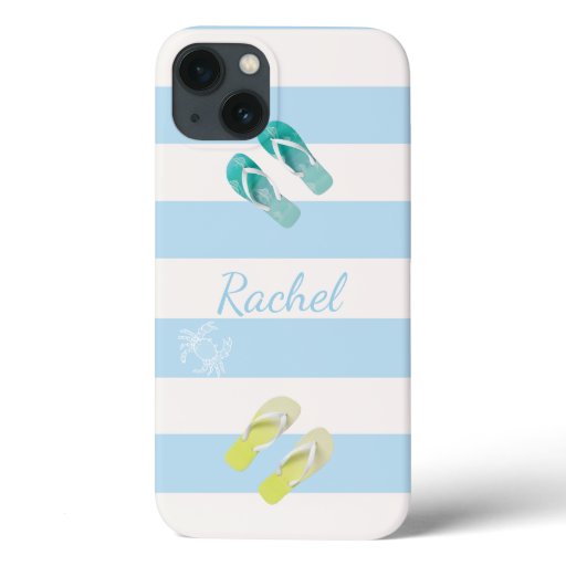 Blue White stripes flip flop decor summer name iPhone 13 Case