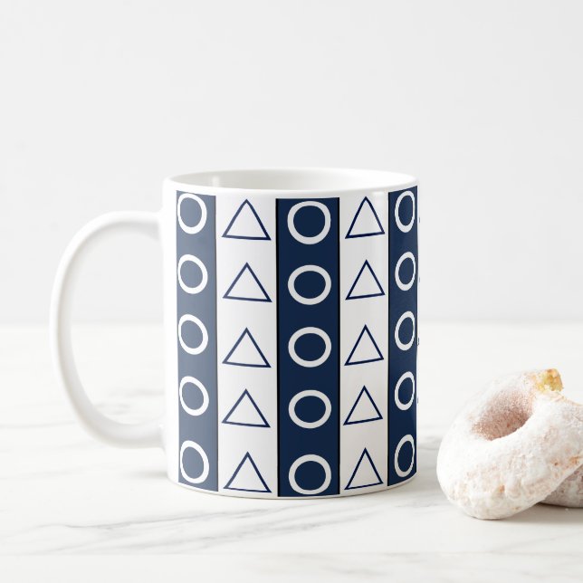 Blue White Stripes Geometric Pattern Coffee Mug (With Donut)