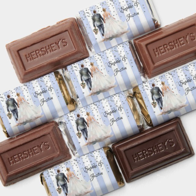 Blue & White Stripes Glitter Personalized  Hershey's Miniatures (Assorted)