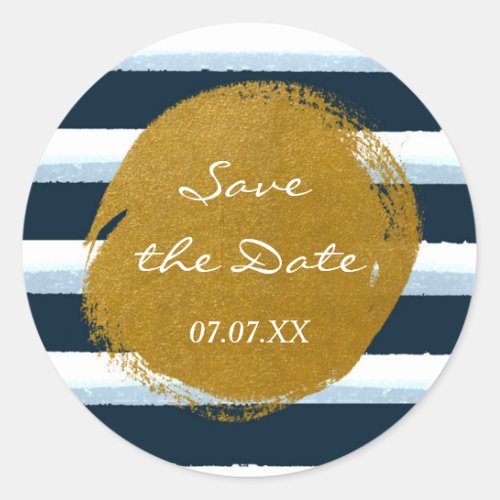 Blue White Stripes  Gold Foil Watercolor Sticker