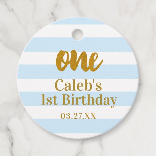 Blue  White Stripes Gold ONE 1st Birthday  Favor Tags