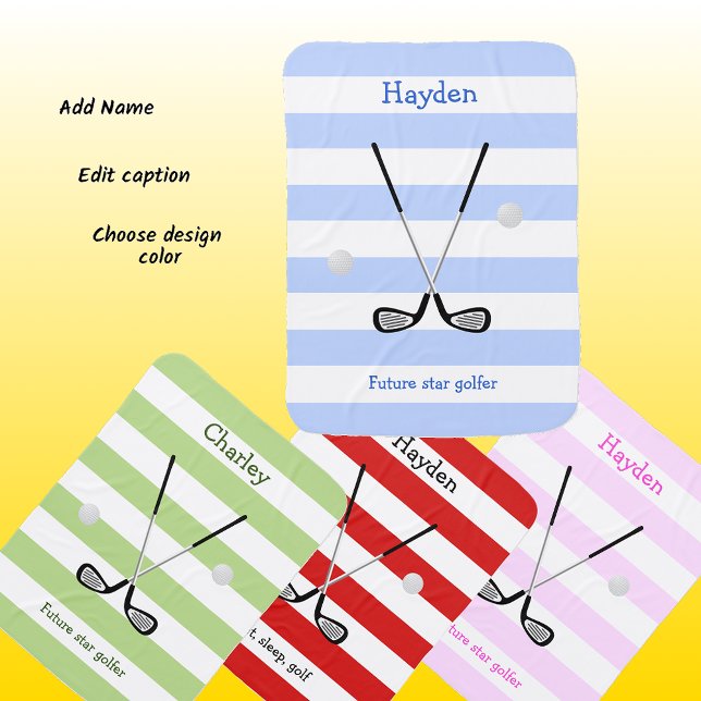 Blue white stripes golf text add name baby blanket (Creator Uploaded)