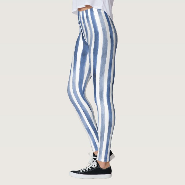 Blue White Stripes Leggings (Left)