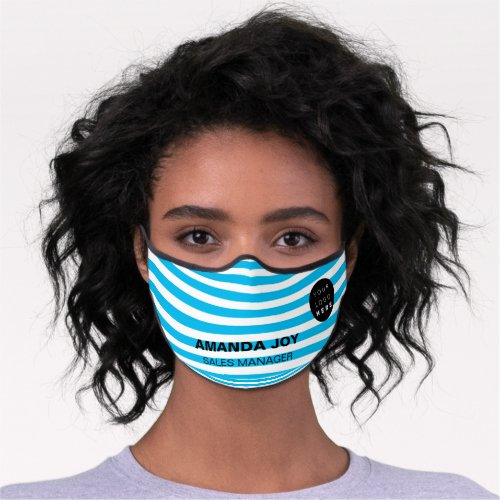Blue White Stripes Lines Promotional Logo Name Premium Face Mask