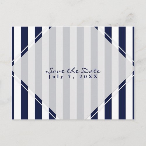 Blue  White Stripes Modern Chic Save the Date Announcement Postcard