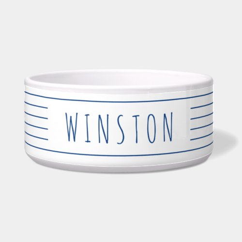 Blue White Stripes Modern Farmhouse Cat Dog Bowl