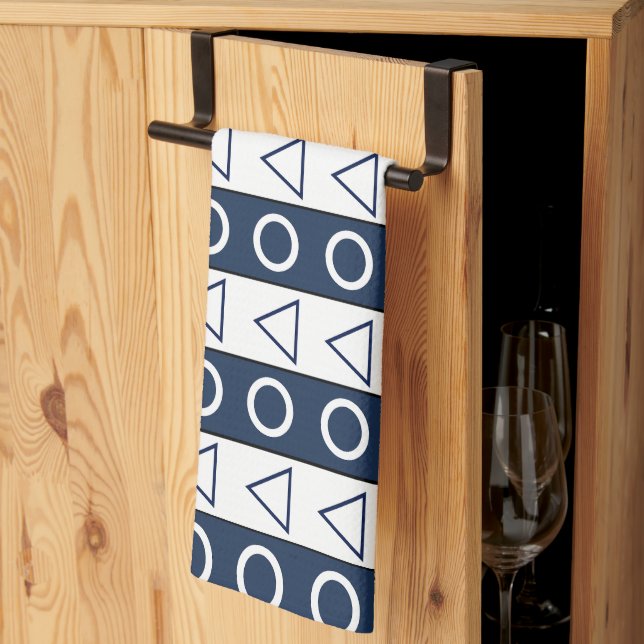 Blue White Stripes Modern Geometric Pattern Kitchen Towel (Thirds Fold)
