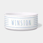 Blue White Stripes Modern Rustic Pet Cat Dog<br><div class="desc">Personalized soft blue and white stripe minimal and modern rustic pet cat or dog bowl features multiple thin stripes with your dog's or cat's name printed directly on the white ceramic bowl. Use the advanced template editor to change font, background or stripe colors to match your decor or favorite colors....</div>