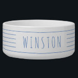 Blue White Stripes Modern Rustic Pet Cat Dog Bowl<br><div class="desc">Personalized soft blue and white stripe minimal and modern rustic pet cat or dog bowl features multiple thin stripes with your dog's or cat's name printed directly on the white ceramic bowl. Use the advanced template editor to change font, background or stripe colors to match your decor or favorite colors....</div>