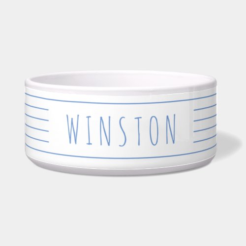 Blue White Stripes Modern Rustic Pet Cat Dog Bowl