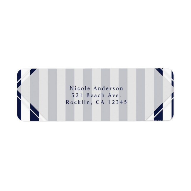 Blue & White Stripes Modern Striped Invitation Label (Front)