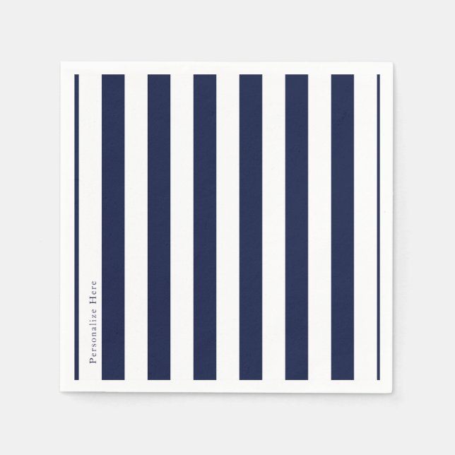 Blue & White Stripes Modern Striped Personalized Napkins (Front)