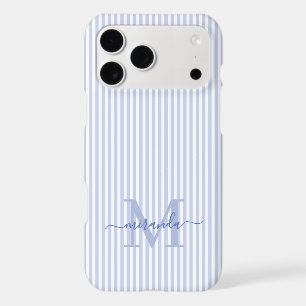 Blue & White Stripes Monogram Initial iPhone 17 Pro Max Case