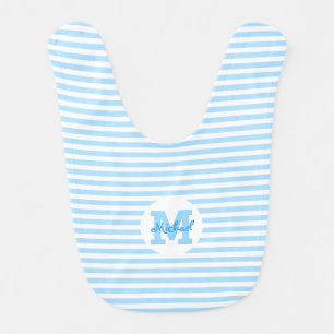 Blue White Stripes Monogrammed Toddler Newborn Baby Bib