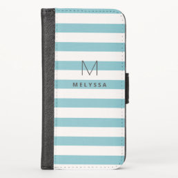 Blue &amp; White Stripes Name and Monogram iPhone X Wallet Case