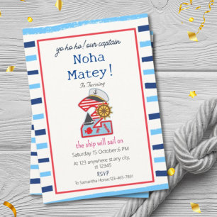 Blue & White Stripes Nautical 2nd Birthday Invitation