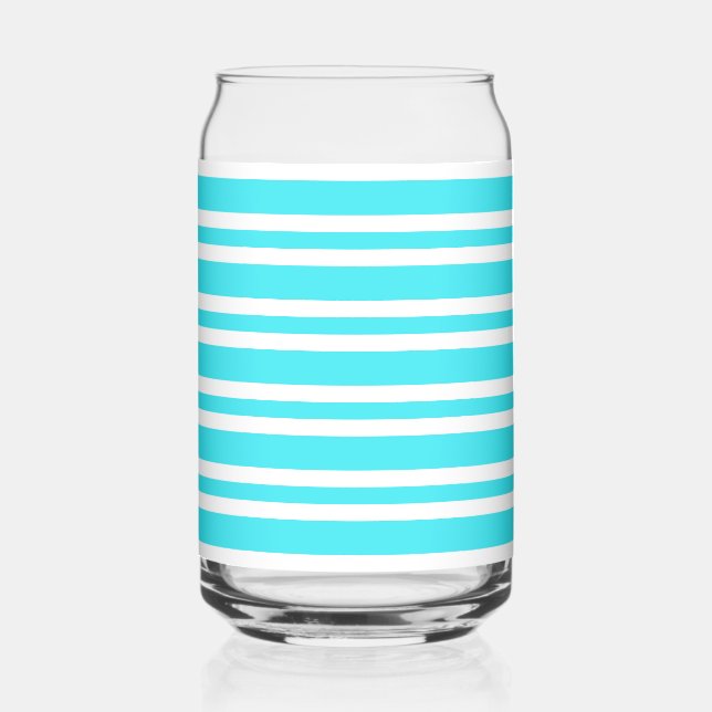 Blue White Stripes Pattern Can Glass (Front)