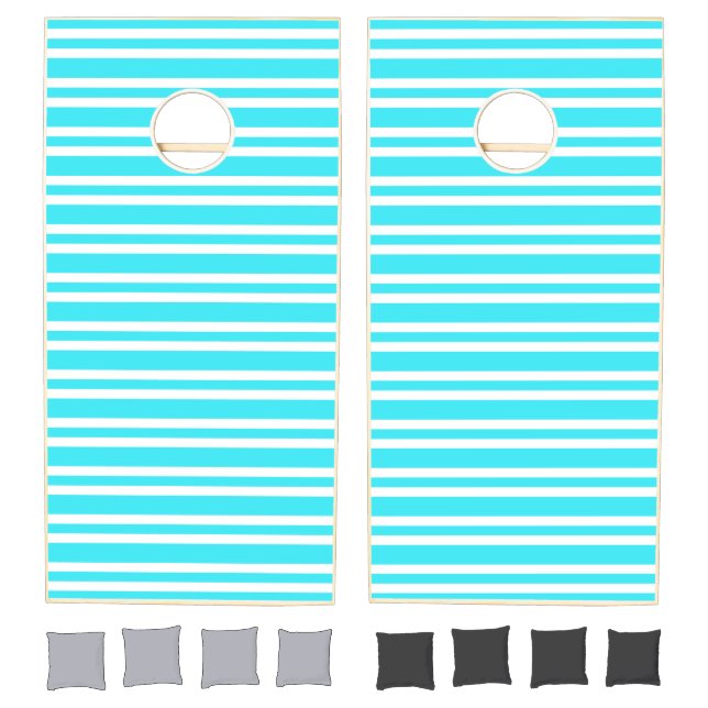 Blue White Stripes Pattern Cornhole Set (Set)