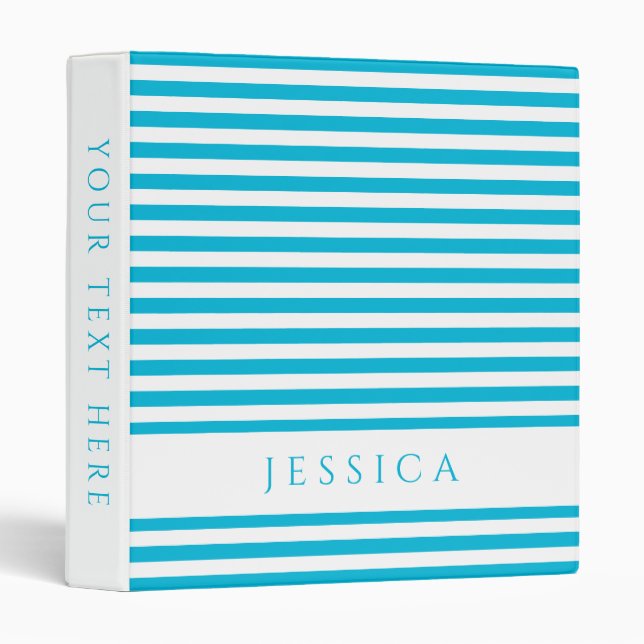 Blue & White Stripes Pattern Name 3 Ring Binder (Front/Spine)