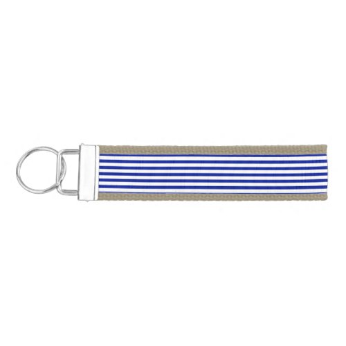 Blue white stripes pattern wrist keychain