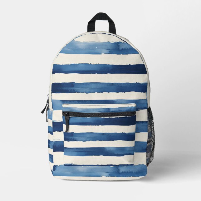 Blue White Stripes Printed Backpack (Front)