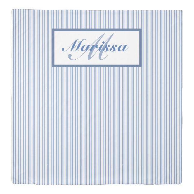 Blue White Stripes  Reversible Grey White Stripes Duvet Cover (Front)