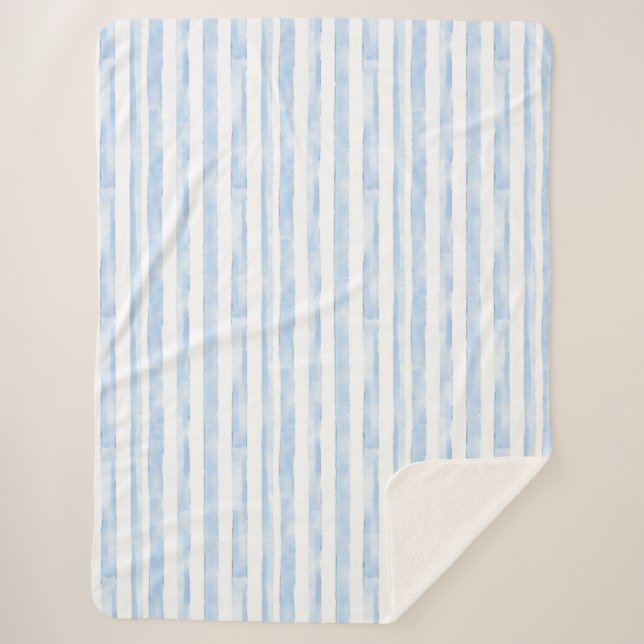 Blue White Stripes   Sherpa Blanket (Front)