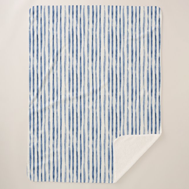 Blue White Stripes   Sherpa Blanket (Front)