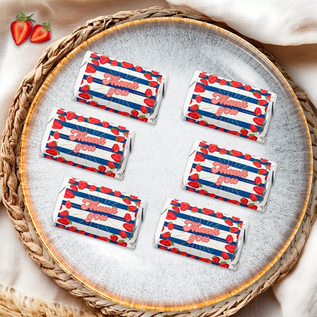 Blue White Stripes Strawberry Theme Party Favors (Creator Uploaded)