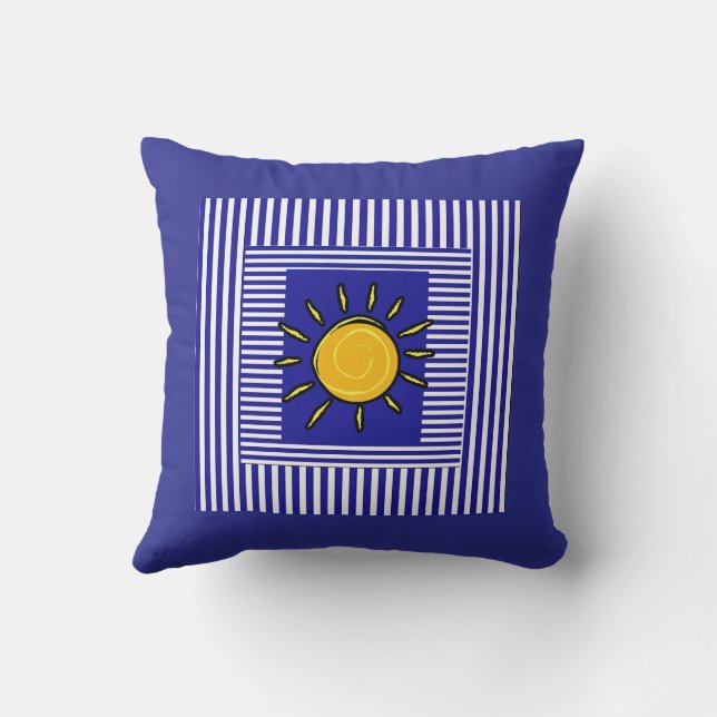 Blue White Stripes Sun Center Throw Pillow (Back)